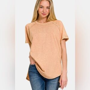 Zenana Heathered Round Neck Short Sleeve Top
